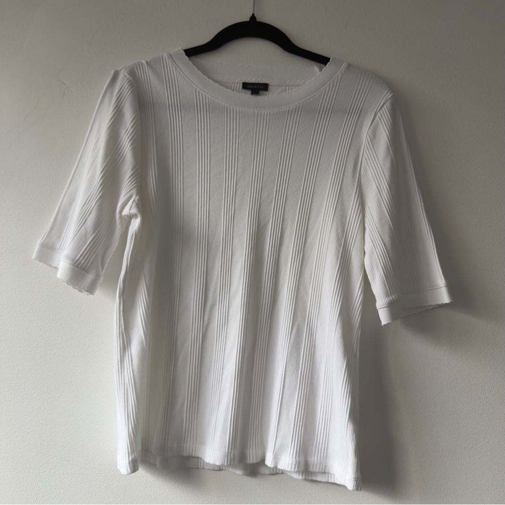 White Ribbed Short-Sleeve Top